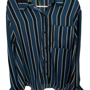 Wild Fable Blouse Black Blue Stripes Shirt Size XL